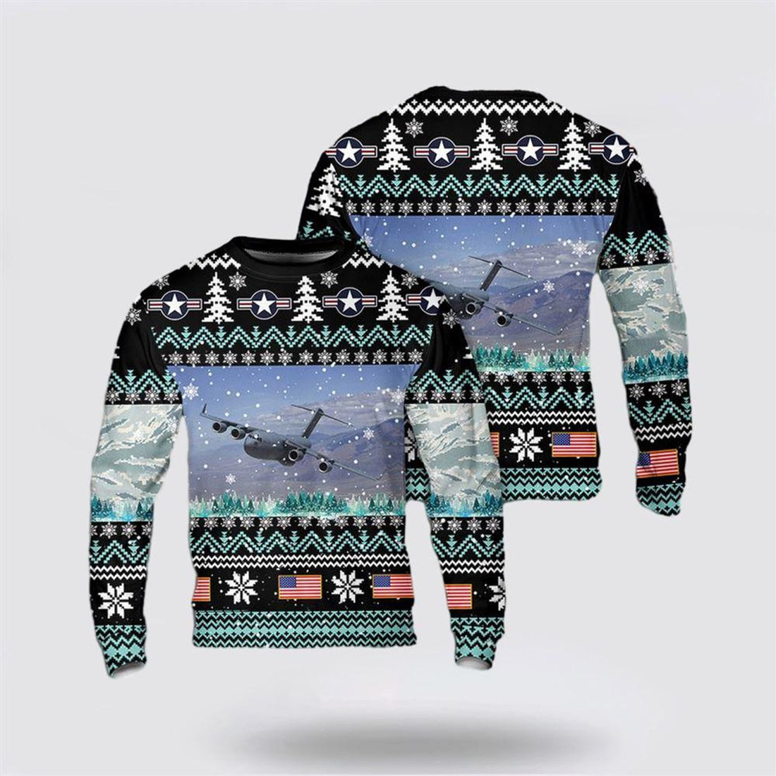 FUNSTUFFPRINT US Air Force C-17 Globemaster III Christmas AOP Sweater – Christmas Gift For Military Personnel Ugly  Sweater