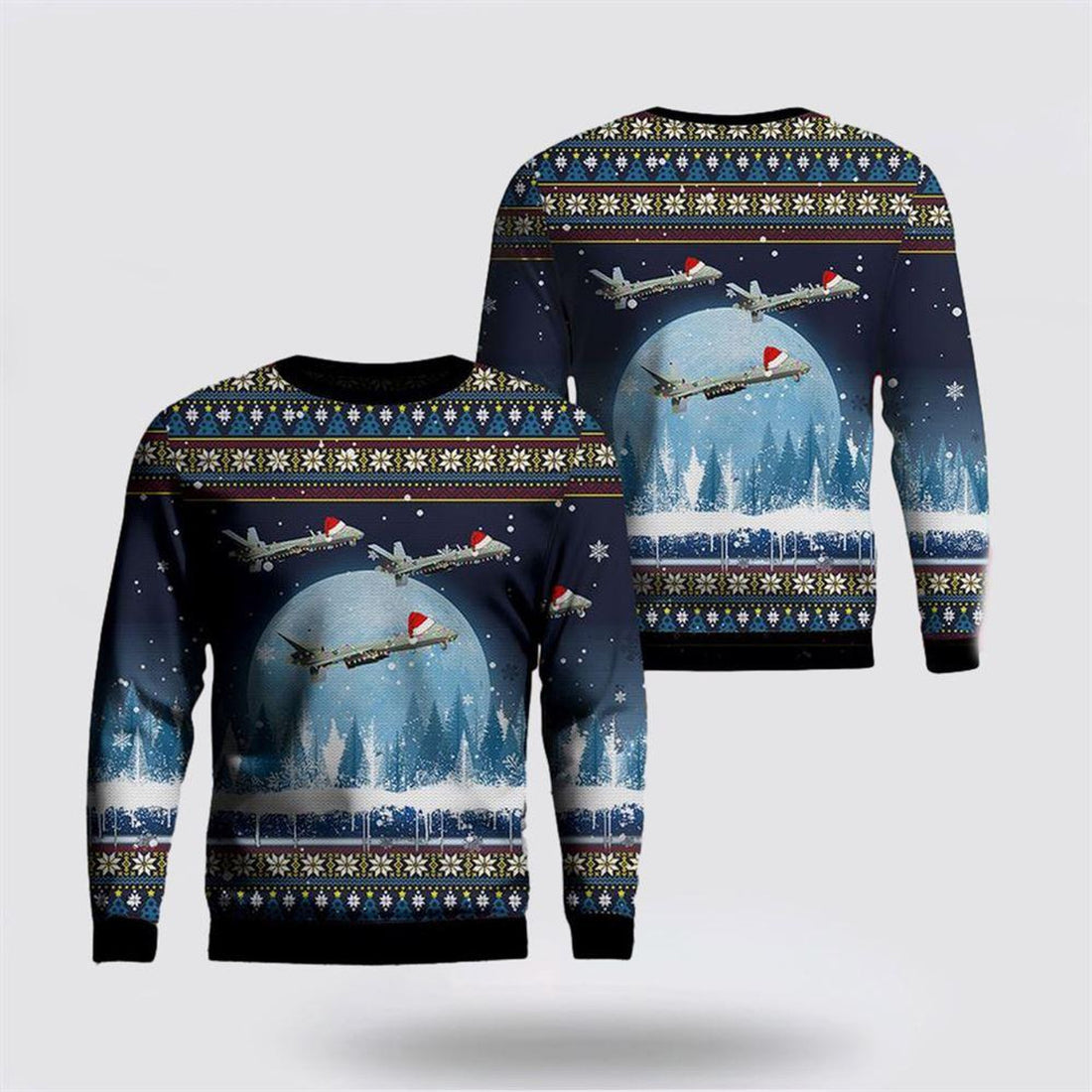 FUNSTUFFPRINT US US Air Force General Atomics MQ-9 Reaper Christmas AOP Sweater – Christmas Gift For Military Personnel Ugly  Sweater