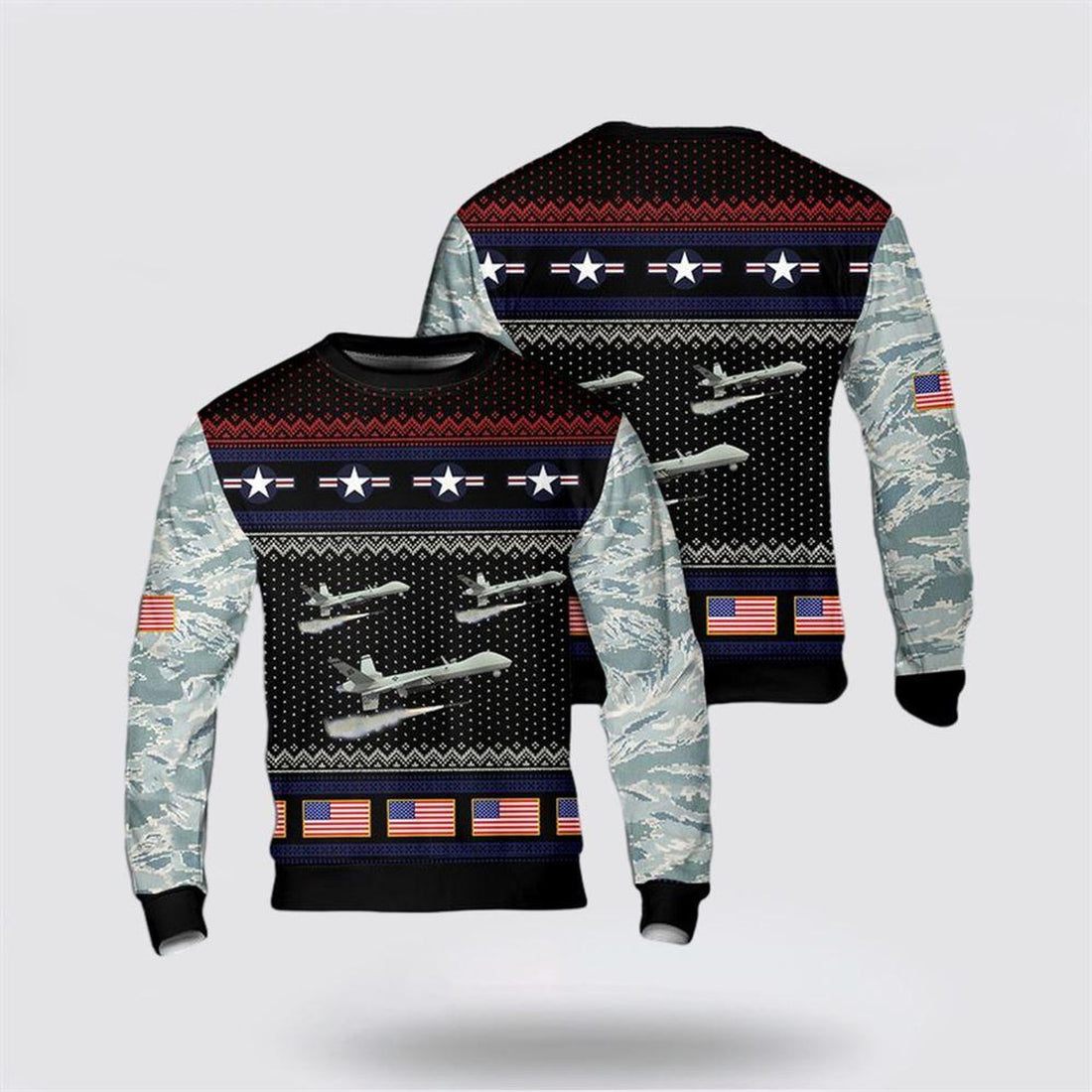 FUNSTUFFPRINT US Air Force General Atomics MQ-9 Reaper Christmas AOP Sweater – Gift For Military Personnel Ugly  Sweater