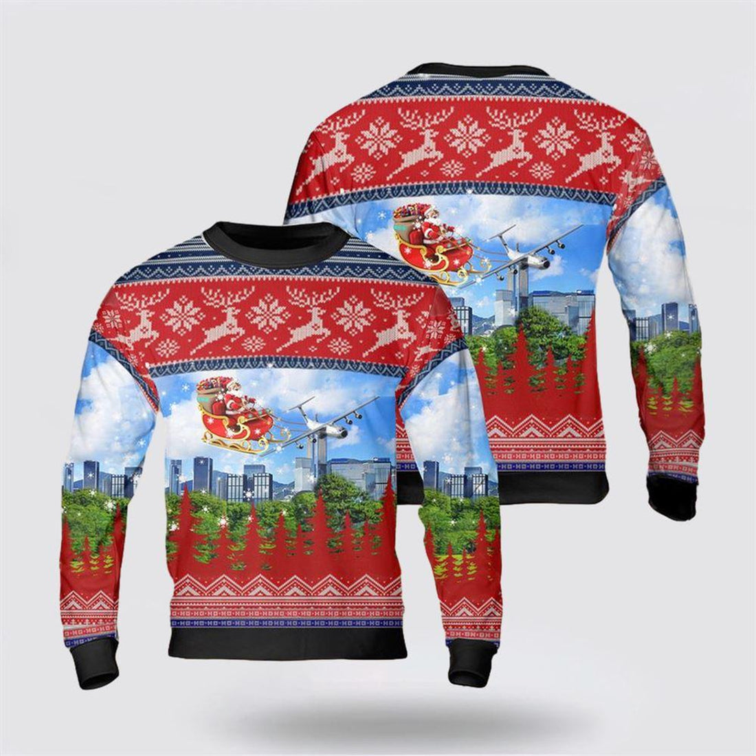 FUNSTUFFPRINT US Air Force Hanoi Taxi (Lockheed C-141 Starlifter) Christmas AOP Sweater – Christmas Gift For Military Personnel Ugly  Sweater