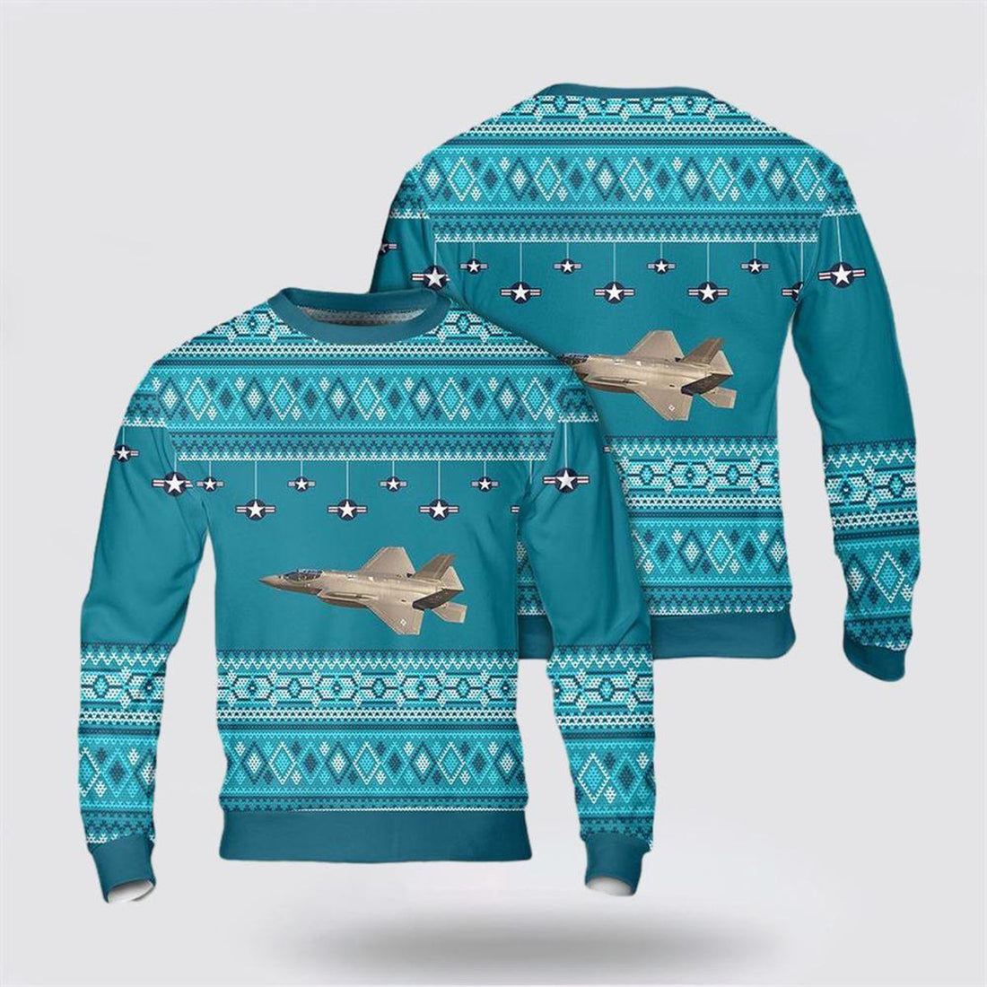 FUNSTUFFPRINT US Air Force Lockheed Martin F-35 Lightning II Christmas AOP Swe – Christmas Gift For Military Personnel Ugly  Sweater