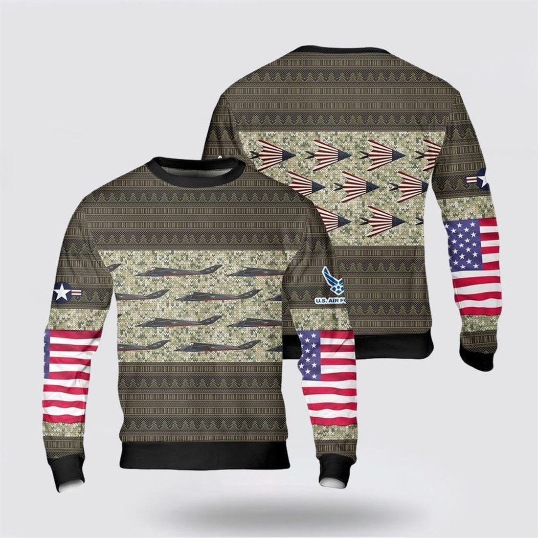 FUNSTUFFPRINT US Air Force Lockheed YF-117A Nighthawk US Flag Paint Scheme Sweater 3D – Christmas Gift For Military Personnel Ugly  Sweater