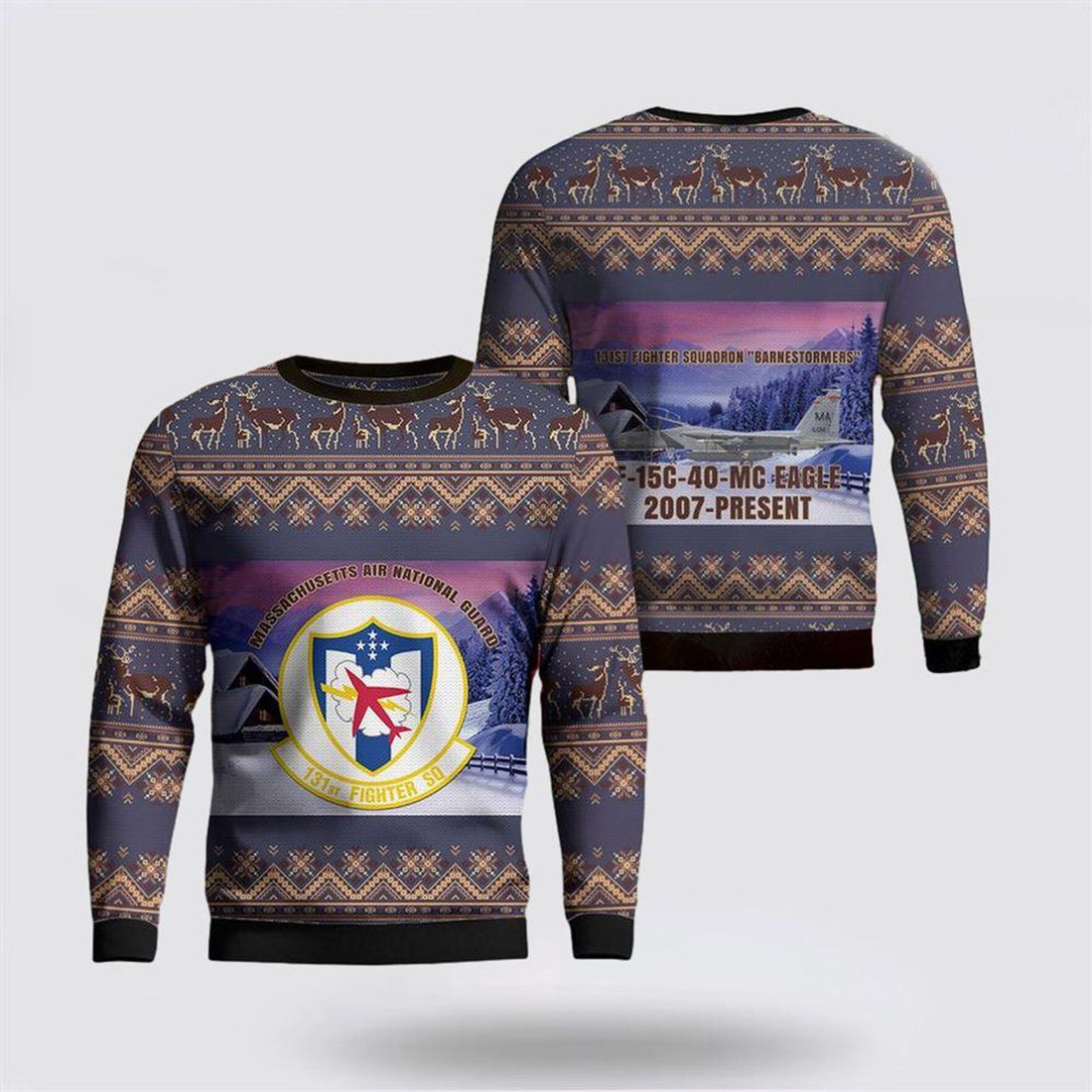 FUNSTUFFPRINT US Air Force Massachusetts Air National Guard 104th Fighter Wing Eagle Christmas Sweater 3D – Christmas Gift For Military Personnel Ugly  Sweater