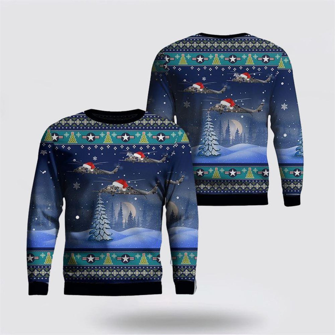 FUNSTUFFPRINT US Air Force (USAF) Sikorsky HH-60G Pave Hawk Christmas AOP Sweater – Christmas Gift For Military Personnel Ugly  Sweater