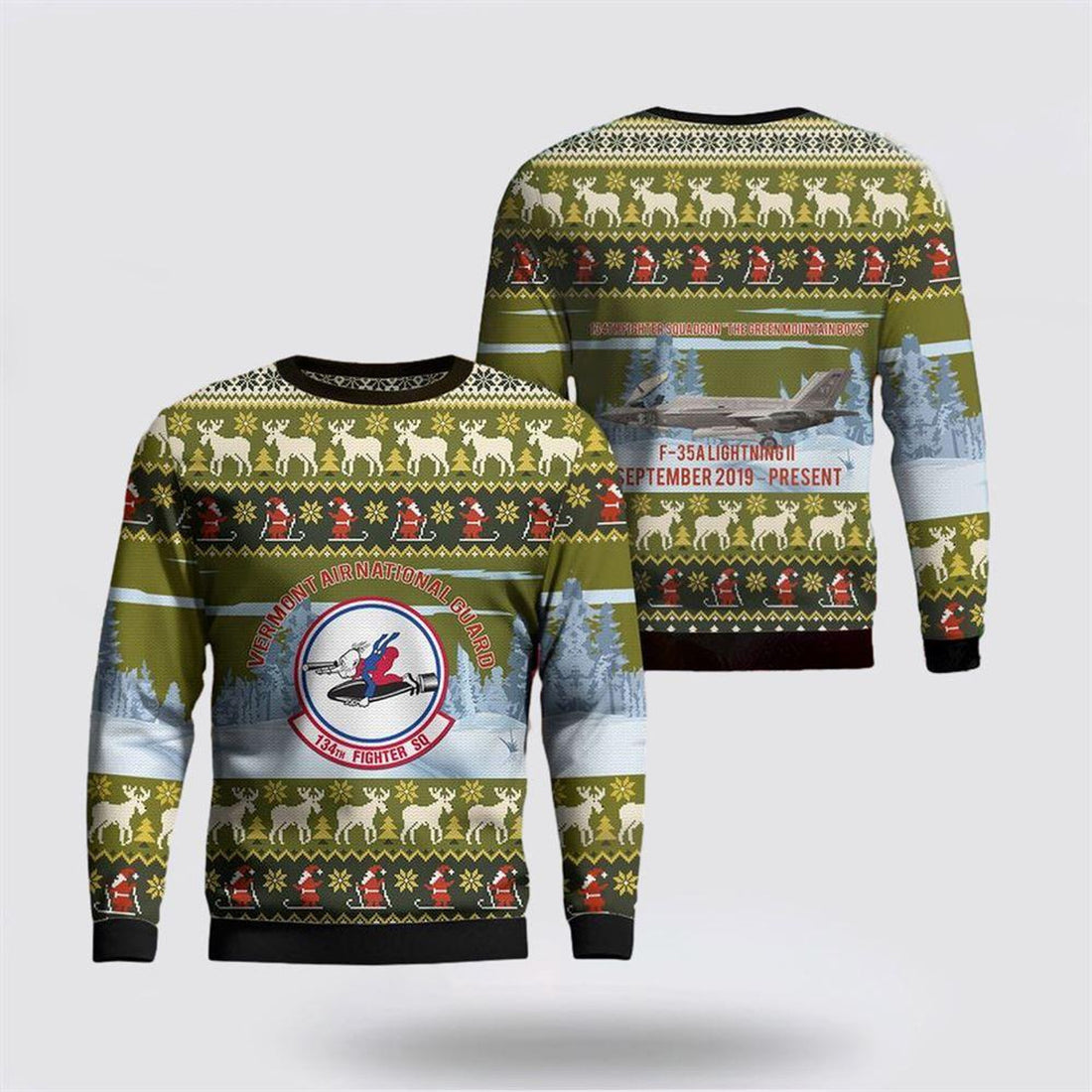 FUNSTUFFPRINT US Air Force Vermont Air National Guard 134th Fighter Squadron F-35A Lightning II AOP Ugly Sweater 3D - Christmas Gift For Military Personnel Ugly Sweater