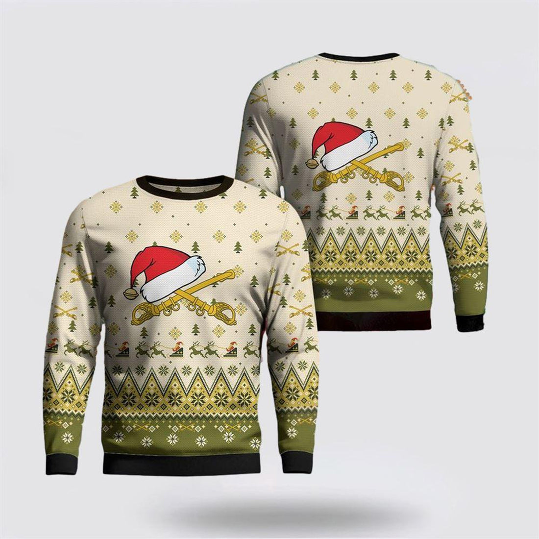 FUNSTUFFPRINT US Army Cavalry Branch Christmas Sweater 3D, Christmas Gift For Military Personnel Ugly  Sweater