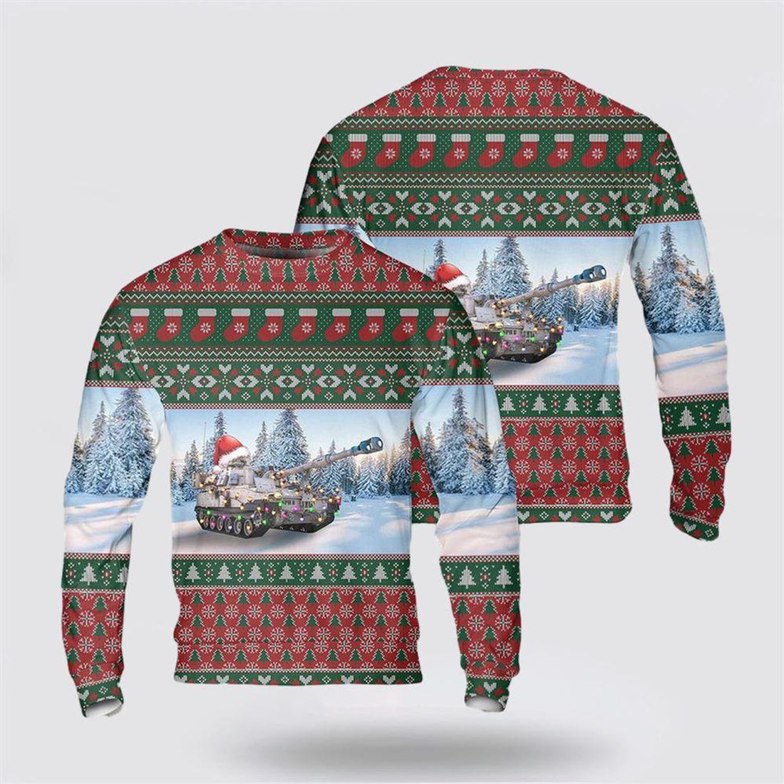 FUNSTUFFPRINT US Army M109A6 Paladin Christmas AOP Sweater, Christmas Gift For Military Personnel Ugly  Sweater