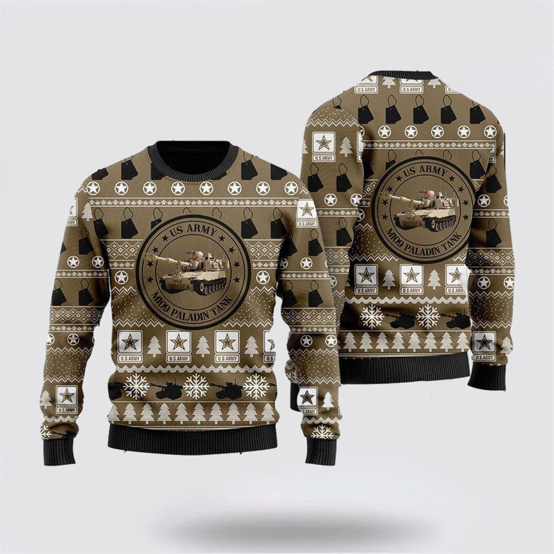 FUNSTUFFPRINT US Army M109 Paladin Tank Christmas Sweater 3D, Christmas Gift For Military Personnel Ugly  Sweater