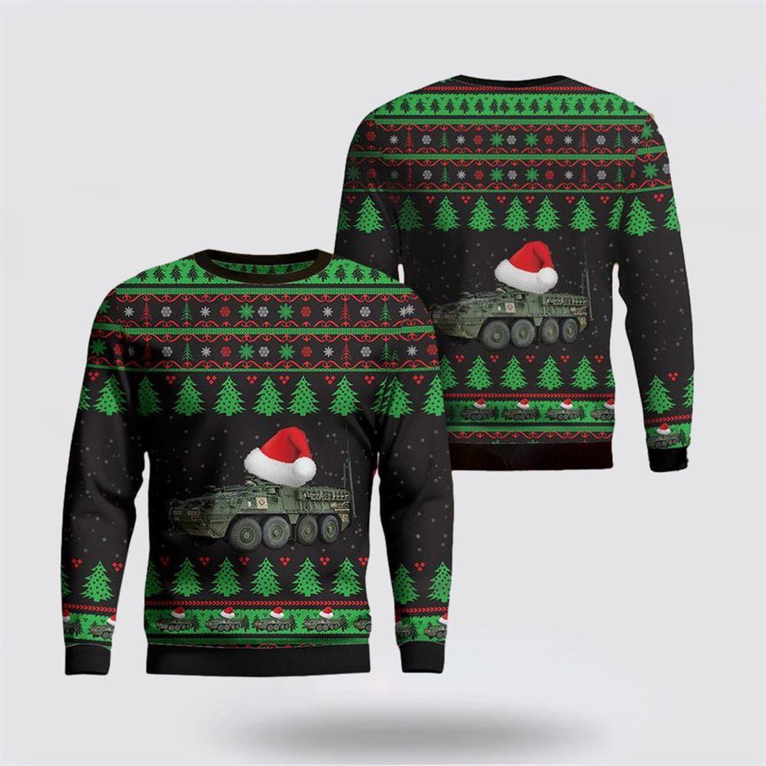 FUNSTUFFPRINT US Army M1126 Stryker ICV Christmas Sweater 3D, Christmas Gift For Military Personnel Ugly  Sweater
