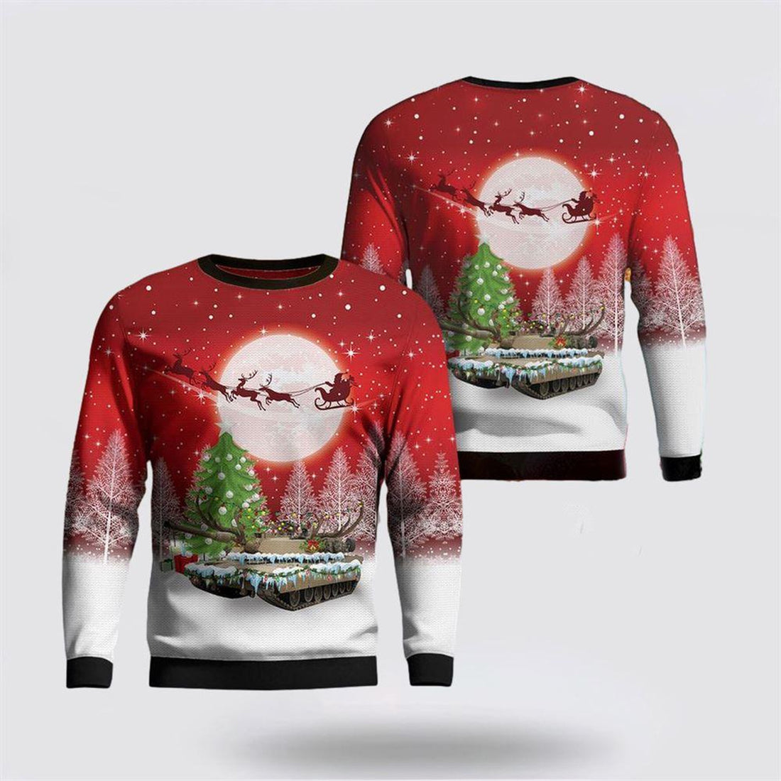 FUNSTUFFPRINT US Army M1A1 Abrams Tank Christmas Sweater 3D, Christmas Gift For Military Personnel Ugly  Sweater