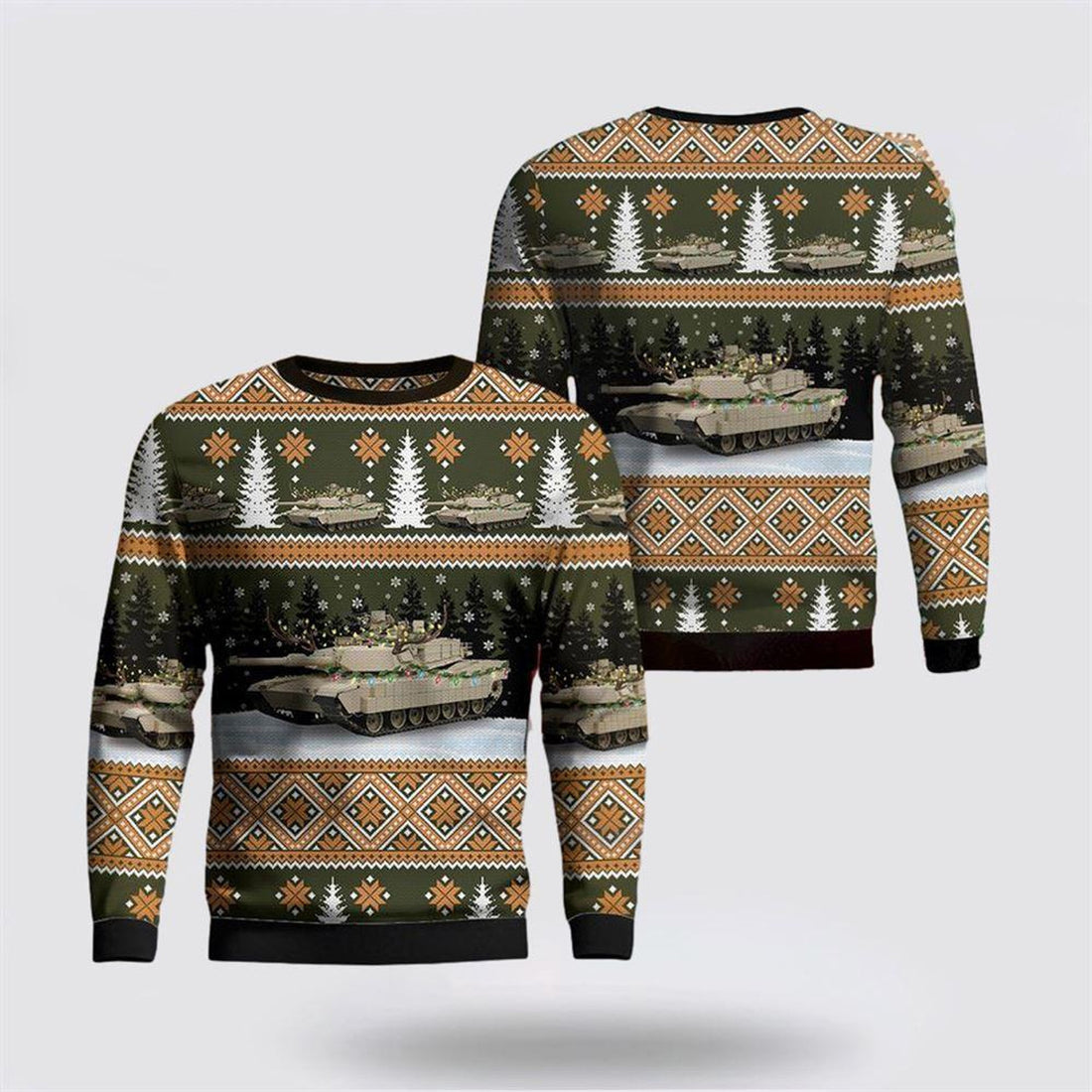 FUNSTUFFPRINT US Army M1A2 Abrams Tank Christmas Sweater 3D, Christmas Gift For Military Personnel Ugly  Sweater