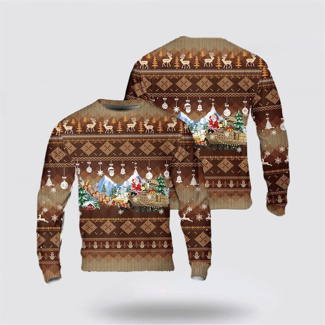 FUNSTUFFPRINT US Army M2A3 Bradley Christmas AOP Sweater, Christmas Gift For Military Personnel Ugly  Sweater