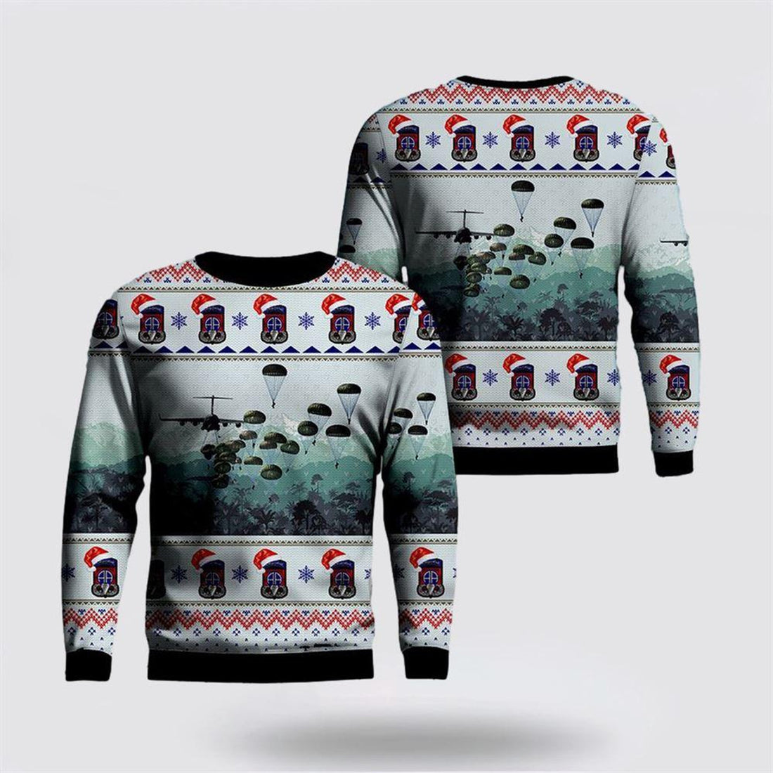 FUNSTUFFPRINT US Army Paratroopers With The 82nd Airborne Division Parachute Christmas Sweater 3D, Christmas Gift For Military Personnel Ugly  Sweater