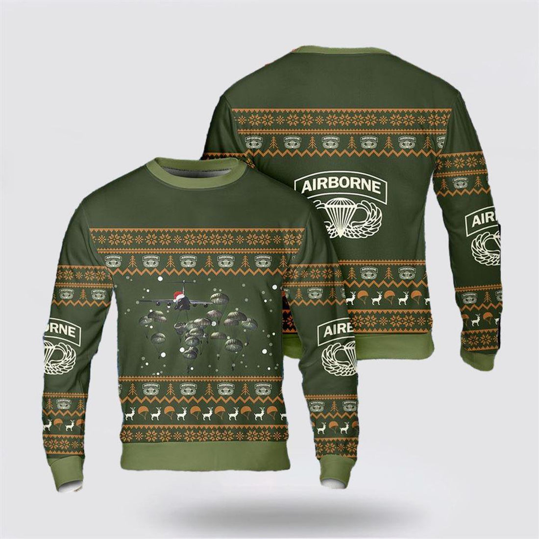 FUNSTUFFPRINT US Army Paratroopers With The 82nd Airborne Division Parachute Christmas Ugly Sweater 3D, Christmas Gift For Military Personnel Ugly Sweater