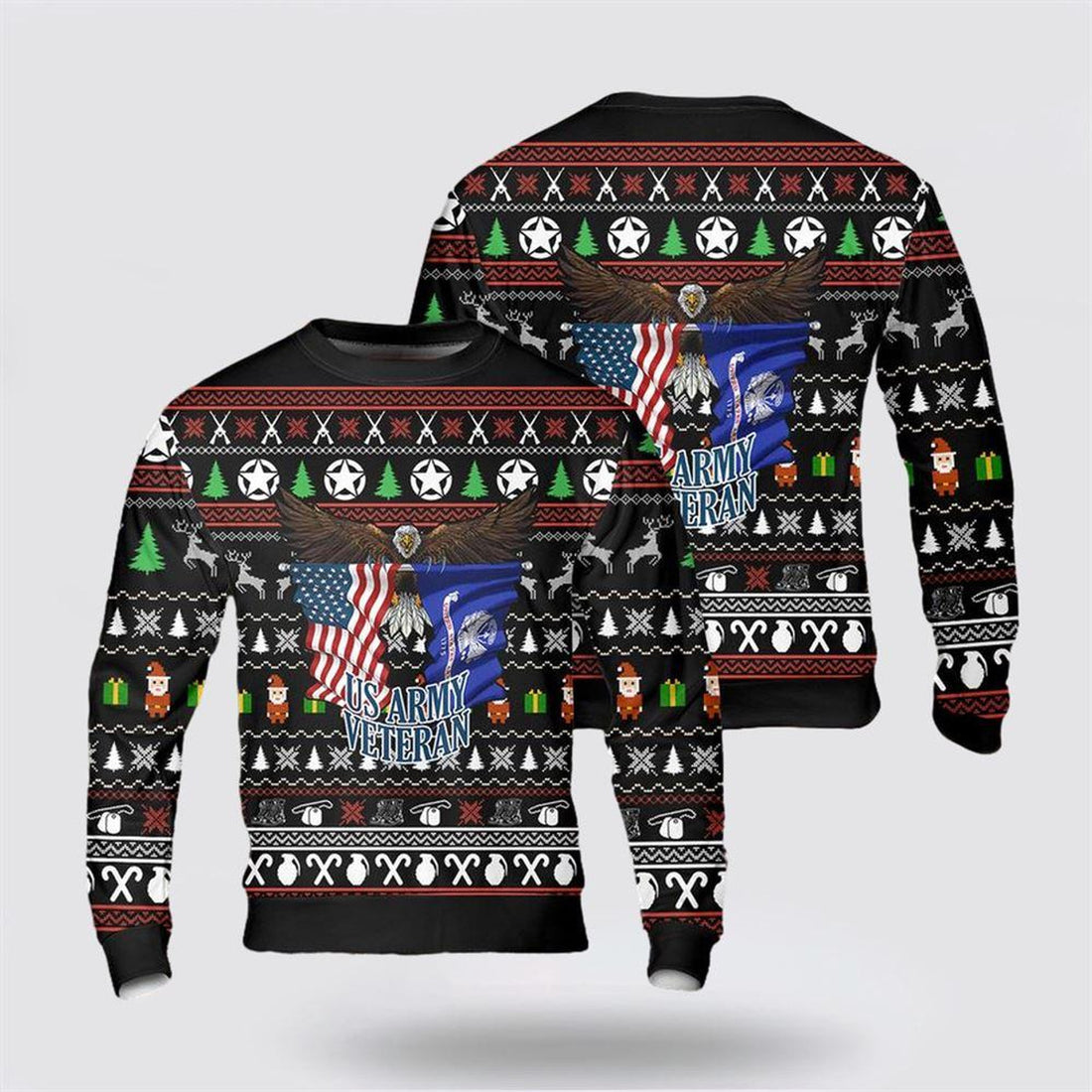 FUNSTUFFPRINT US Army Veteran Christmas Sweater 3D, Christmas Gift For Military Personnel Ugly  Sweater