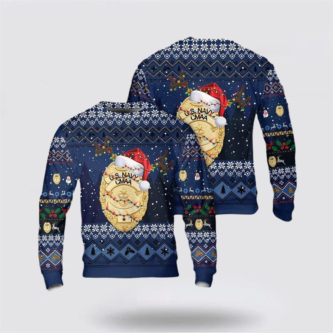 FUNSTUFFPRINT US Navy Command Master-At-Arms CMAA Badge Christmas AOP Sweater – Unique Christmas Sweater Gift For Military Personnel Ugly  Sweater