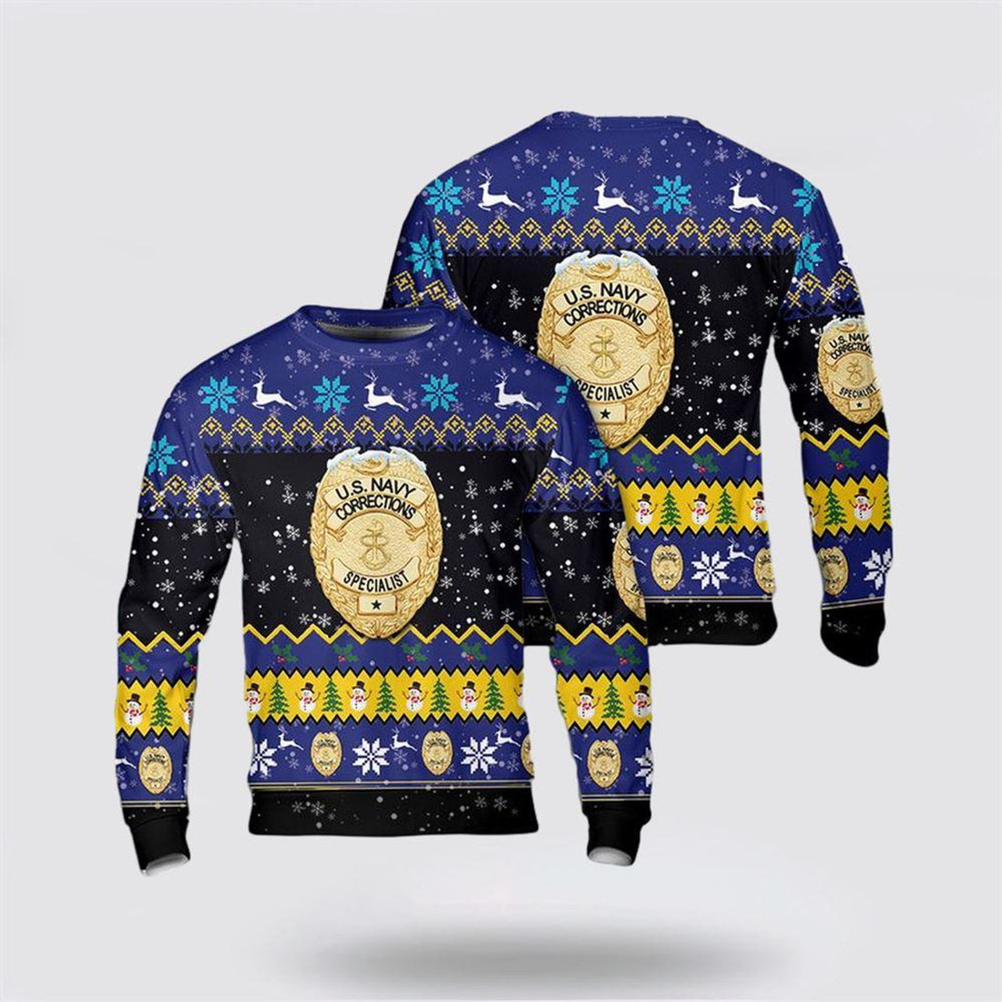 FUNSTUFFPRINT US Navy Corrections Specialist Badge Christmas AOP Sweater – Unique Christmas Sweater Gift For Military Personnel Ugly  Sweater