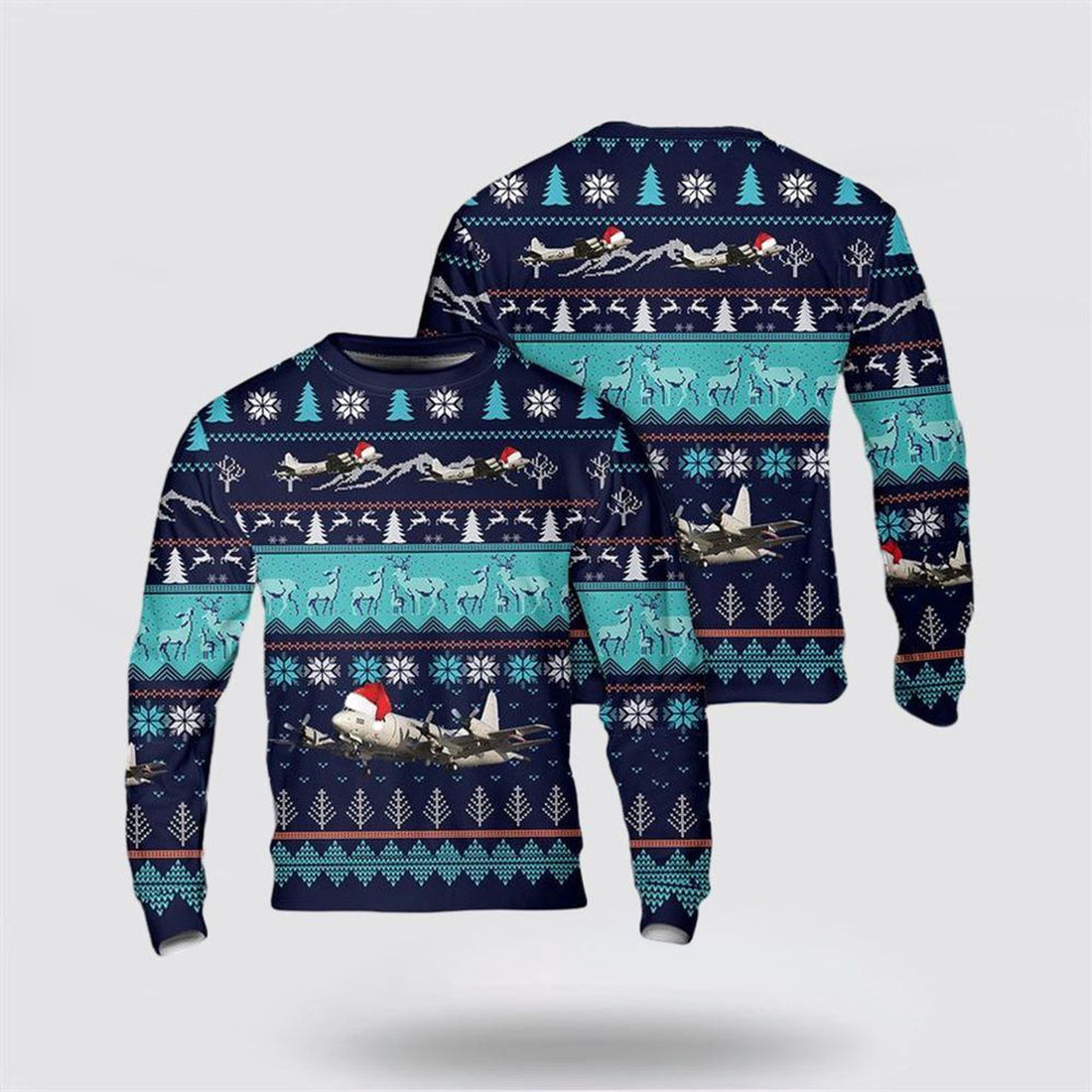 FUNSTUFFPRINT US Navy Lockheed P-3 Orion Christmas AOP Sweater – Unique Christmas Sweater Gift For Military Personnel Ugly  Sweater