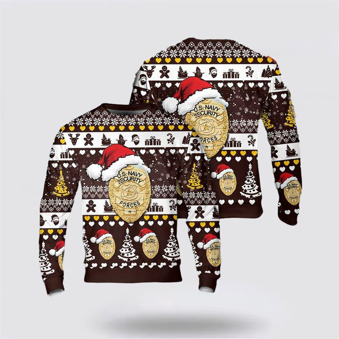 FUNSTUFFPRINT US Navy Security Forces NSF Badge Christmas AOP Sweater – Unique Christmas Sweater Gift For Military Personnel Ugly  Sweater