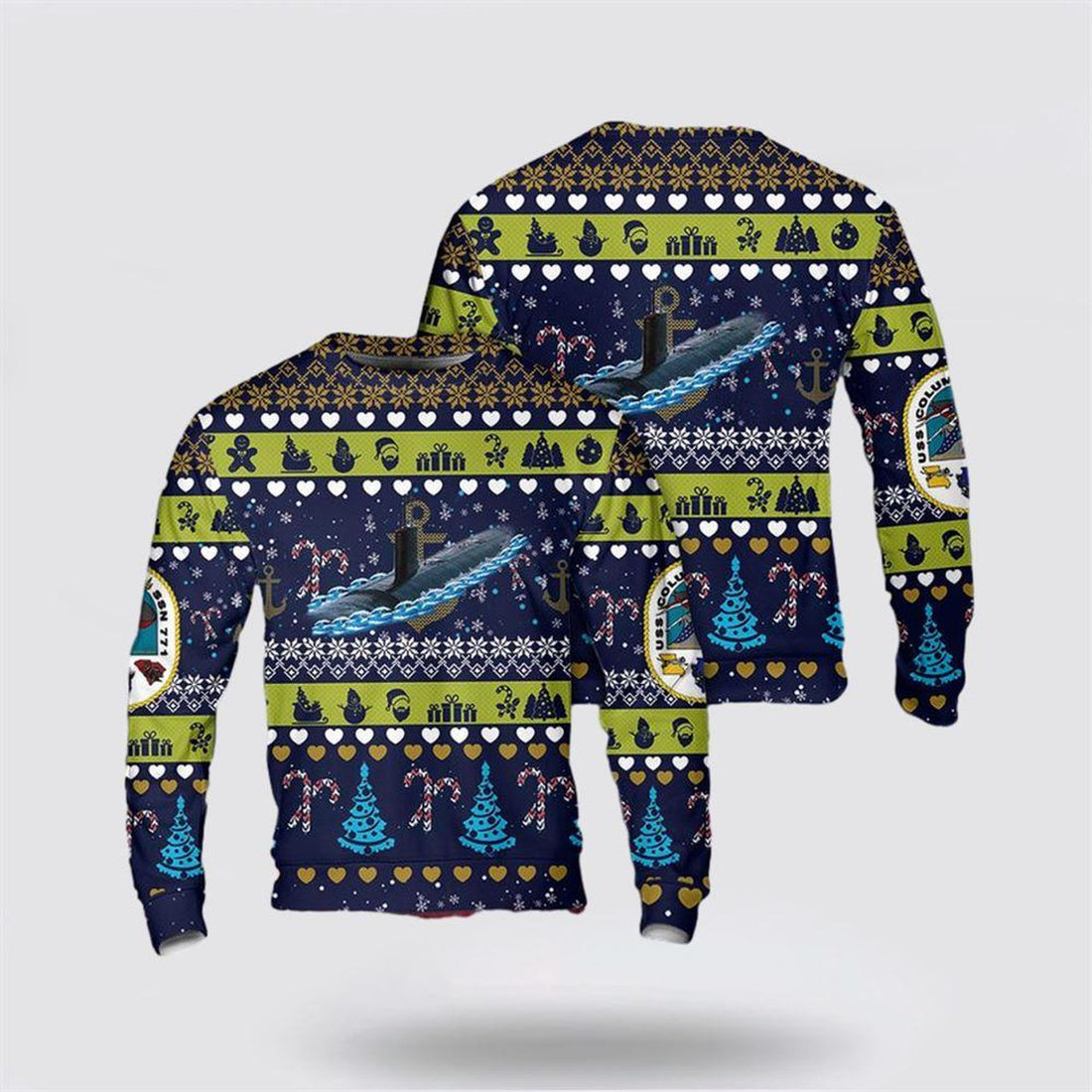 FUNSTUFFPRINT US Navy USS Columbia Christmas AOP Sweater – Unique Christmas Sweater Gift For Military Personnel Ugly  Sweater
