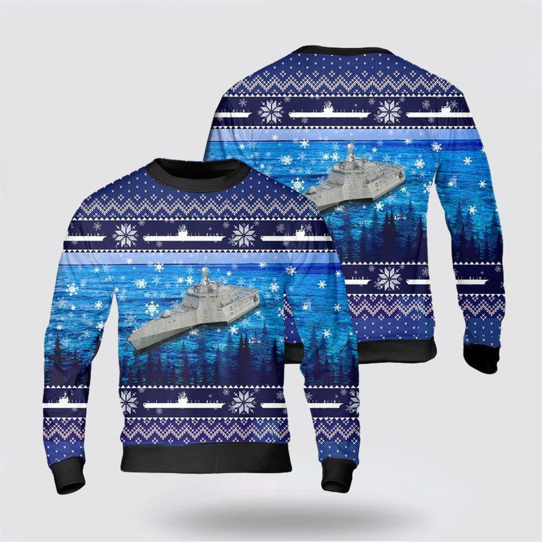 FUNSTUFFPRINT US Navy USS Independence Christmas AOP Sweater – Unique Christmas Sweater Gift For Military Personnel Ugly  Sweater