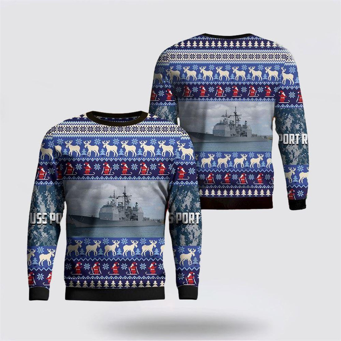 FUNSTUFFPRINT US Navy USS Port Royal Christmas Sweater 3D – Unique Christmas Sweater Gift For Military Personnel Ugly  Sweater