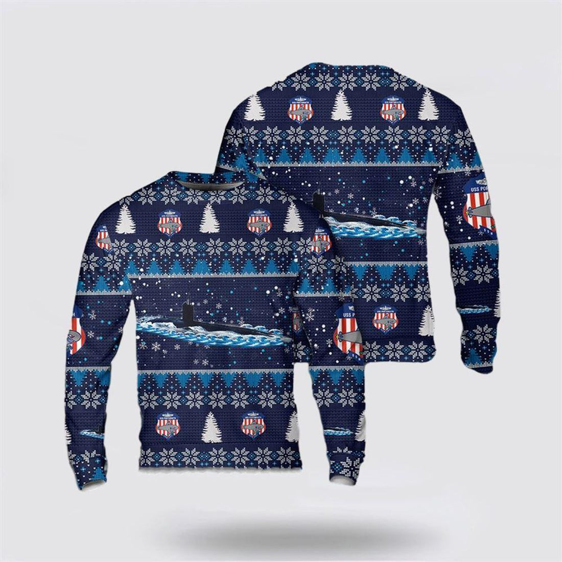 FUNSTUFFPRINT US Navy USS Portsmouth Christmas AOP Sweater – Unique Christmas Sweater Gift For Military Personnel Ugly  Sweater