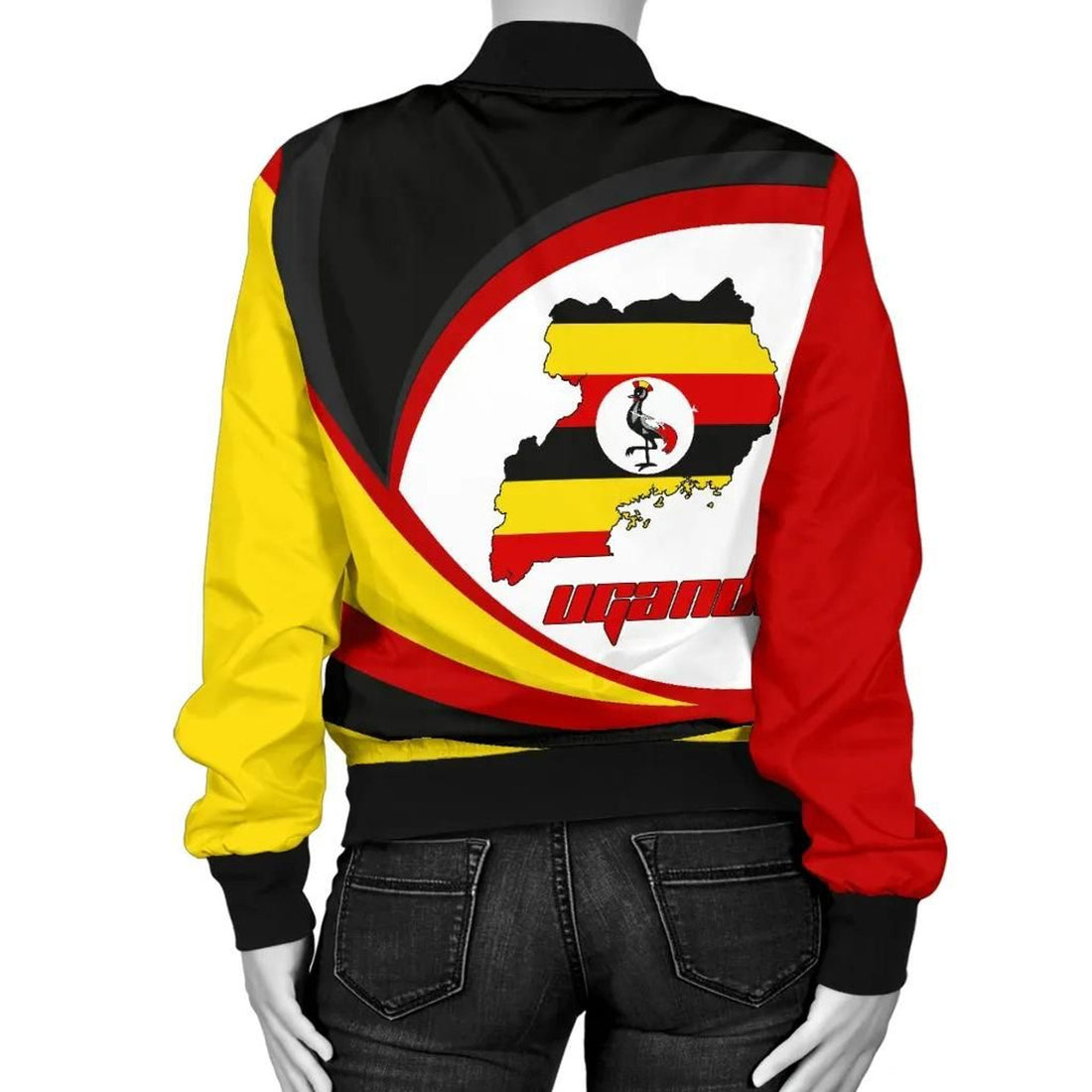 FUNSTUFFPRINT Uganda Bomber Jacket, Uganda Strong Flag Women 3D Bomber Jacket
