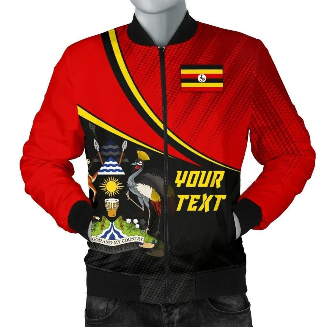 FUNSTUFFPRINT Uganda Personalised Men's Bomber Jacket - National Flag - 3D Bomber Jacket