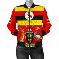 FUNSTUFFPRINT Uganda Pride Women's Bomber Jacket - Uganda Flag with Grey Crowned Crane - 3D Bomber Jacket