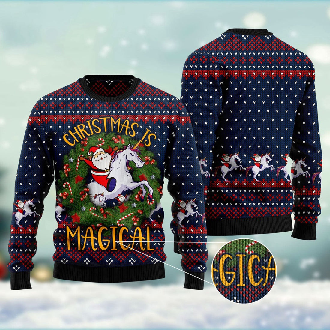 FUNSTUFFPRINT Unicorn Christmas Is Magical Ugly Christmas Sweater, Christmas Sweater, Ugly Sweater, Funny Xmas Sweaters Ugly Sweater