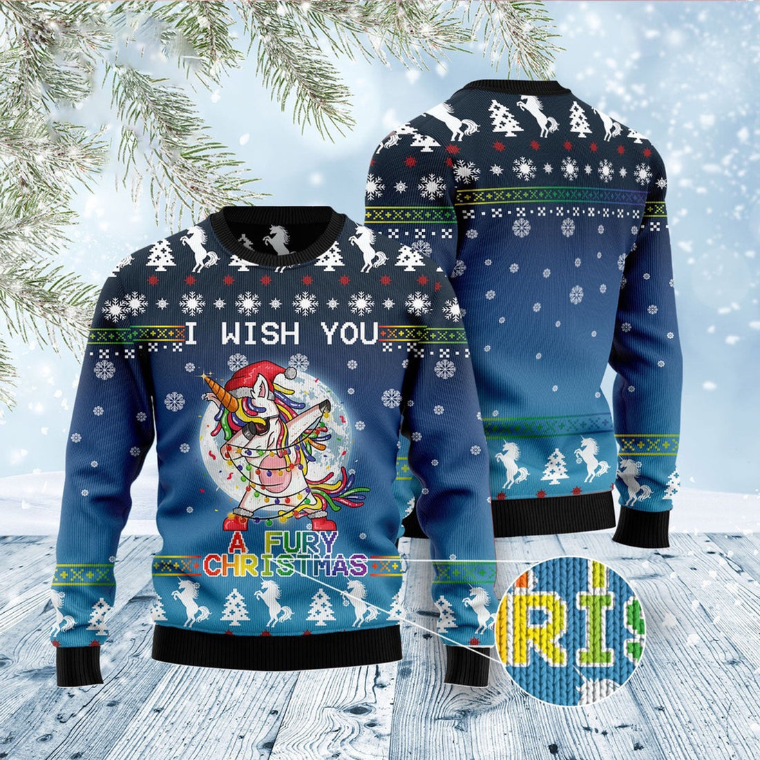 FUNSTUFFPRINT Unicorn Fury Ugly Christmas Sweater, Christmas Sweater, Ugly Sweater, Funny Xmas Sweaters Ugly Sweater