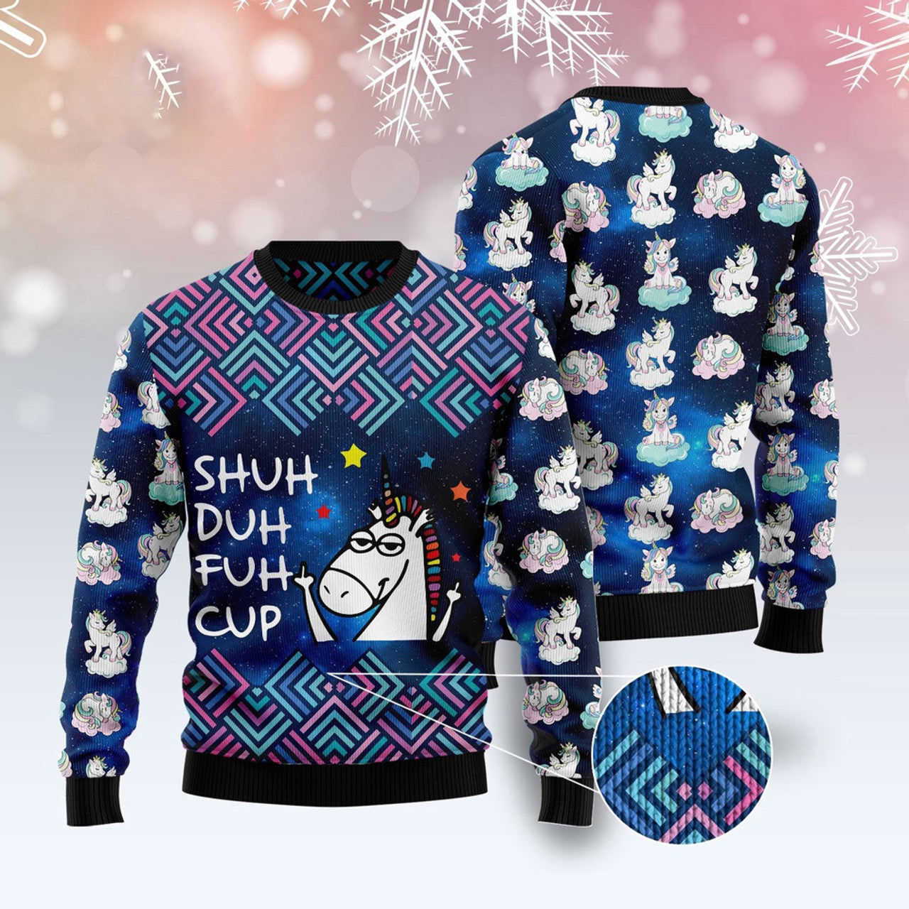 FUNSTUFFPRINT Unicorn Galaxy Cool Ugly Christmas Sweater, Christmas Sweater, Ugly Sweater, Funny Xmas Sweaters Ugly Sweater