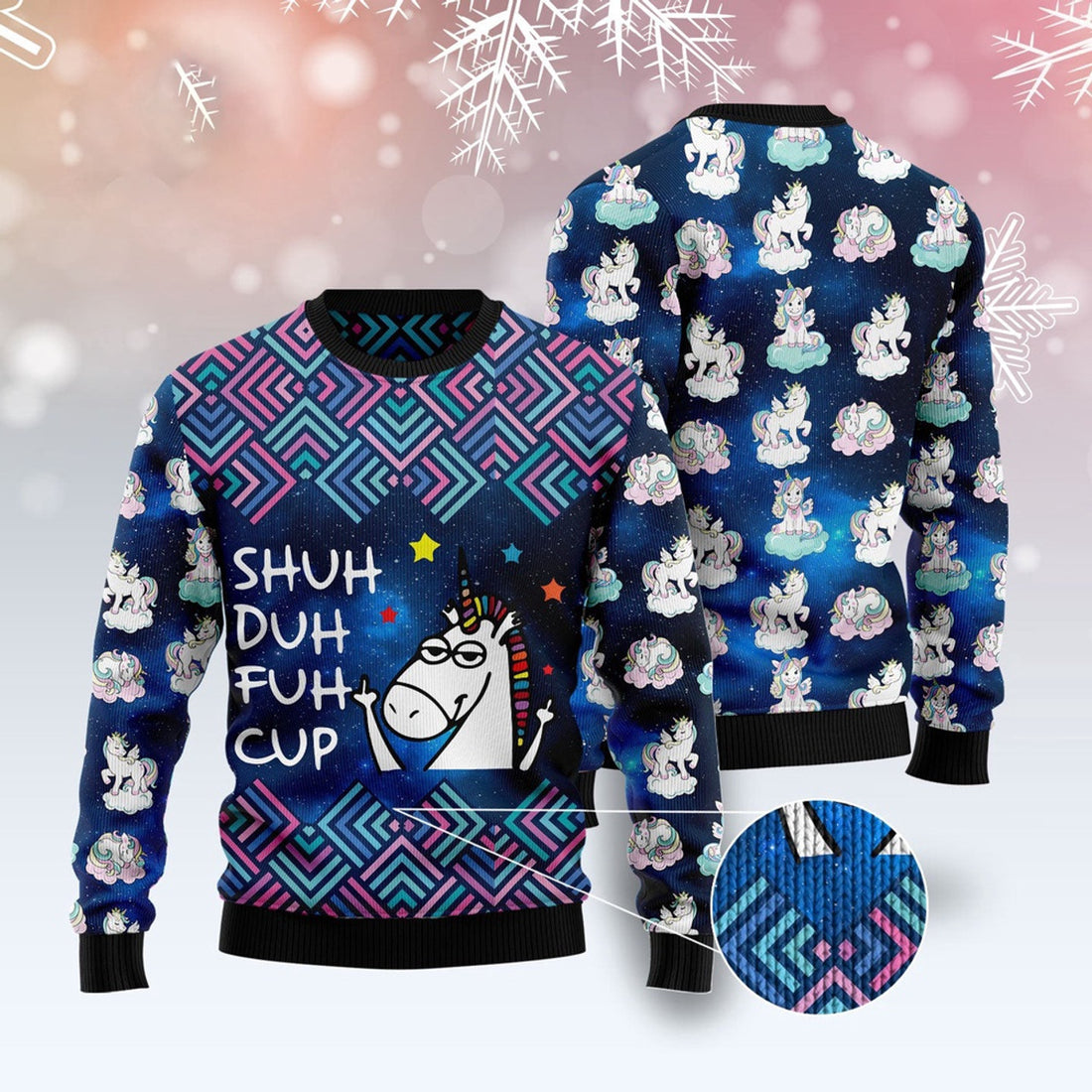 FUNSTUFFPRINT Unicorn Galaxy Cool Ugly Christmas Sweater, Christmas Sweater, Ugly Sweater, Funny Xmas Sweaters Ugly Sweater