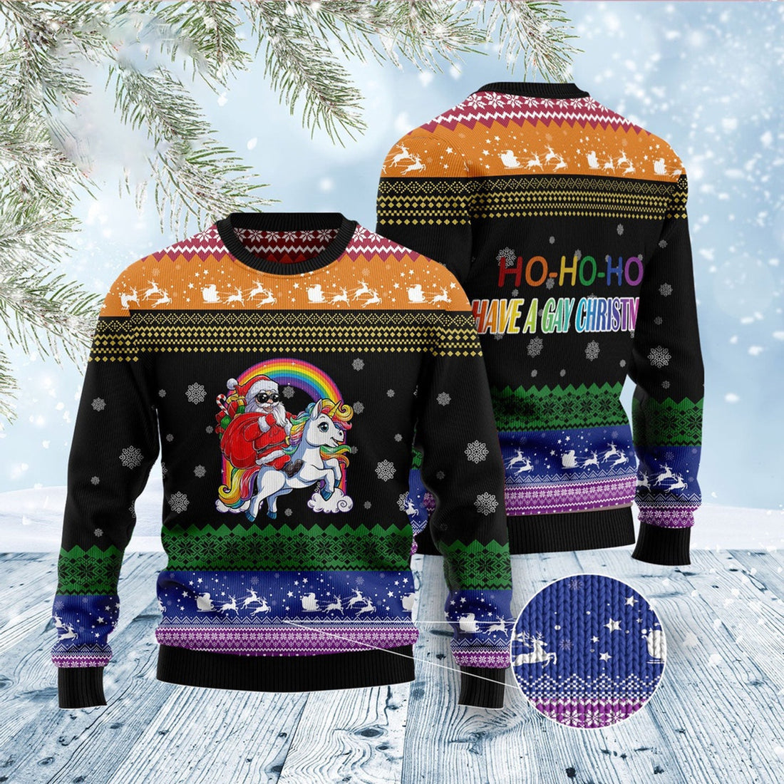FUNSTUFFPRINT Unicorn Lgbt Ugly Christmas Sweater, Christmas Sweater, Ugly Sweater, Funny Xmas Sweaters Ugly Sweater