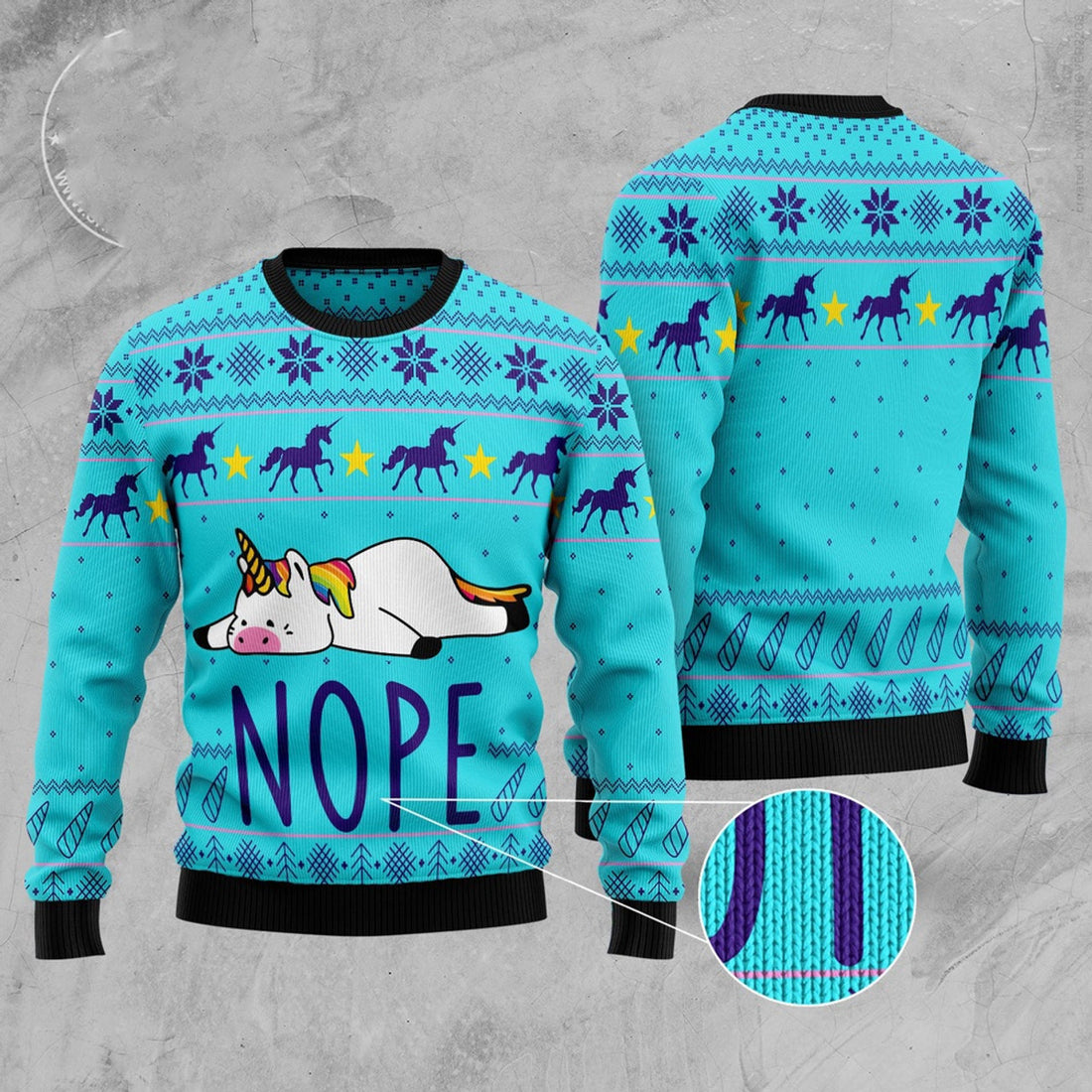 FUNSTUFFPRINT Unicorn Nope Ugly Christmas Sweater, Christmas Sweater, Ugly Sweater, Funny Xmas Sweaters Ugly Sweater