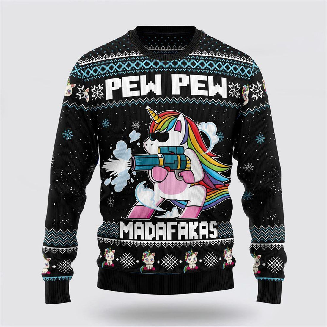 FUNSTUFFPRINT Unicorn Pew Pew Ugly Christmas Sweater – Best Gift For Christmas Ugly  Sweater