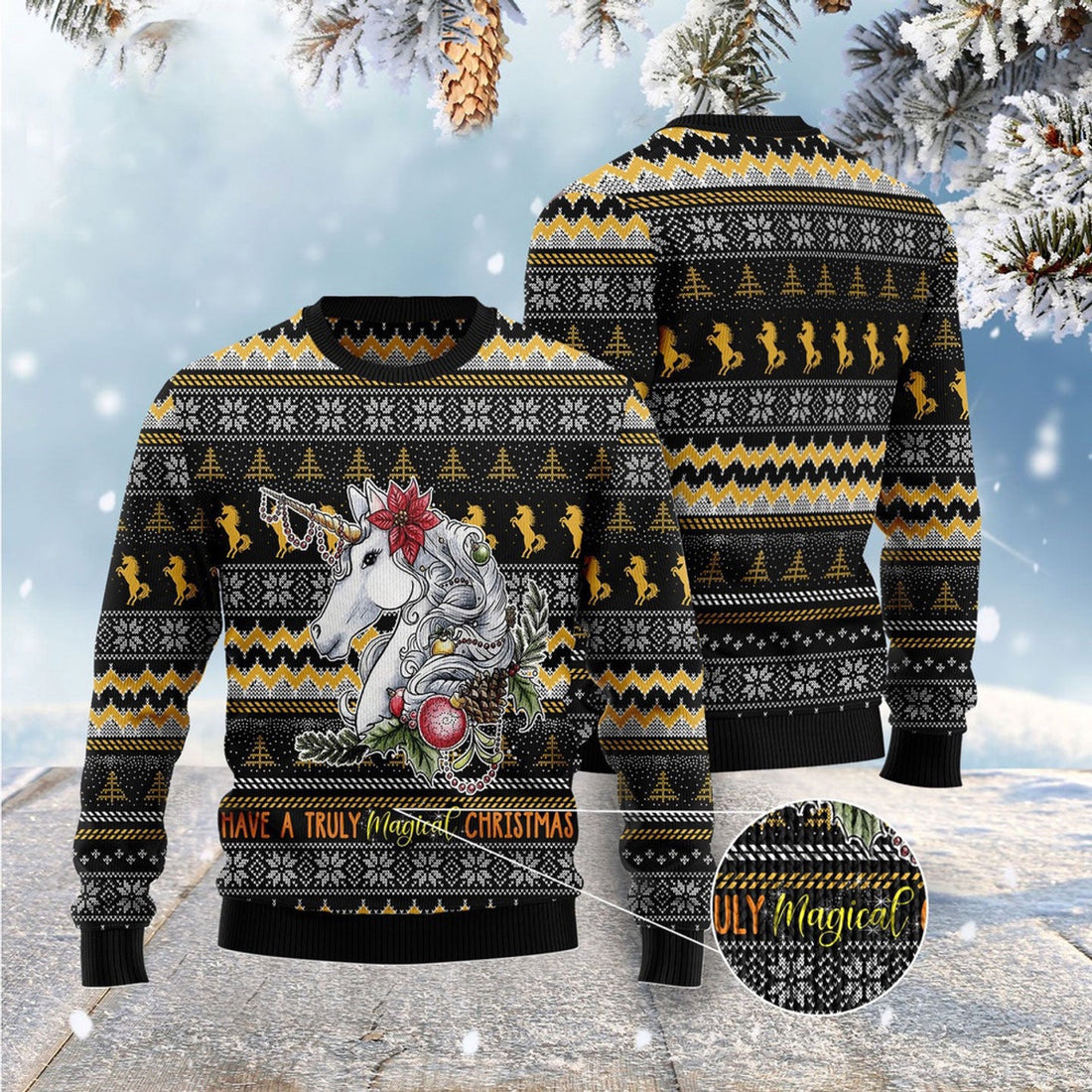 FUNSTUFFPRINT Unicorn Truly Magical Christmas Ugly Christmas Sweater, Christmas Sweater, Ugly Sweater, Funny Xmas Sweaters Ugly Sweater