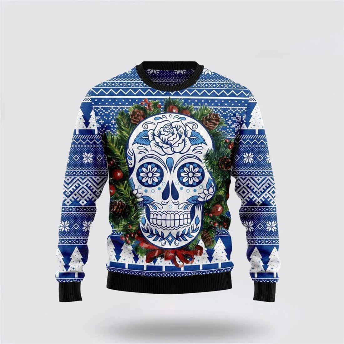 FUNSTUFFPRINT Unique Sugar Skull Ugly Christmas Sweater For Men & Women – Christmas Gifts For Frends Ugly  Sweater