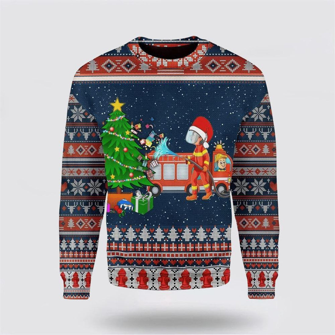 FUNSTUFFPRINT Unisex Firefighter Ugly Christmas Sweater – Christmas Gifts For Firefighters Ugly  Sweater
