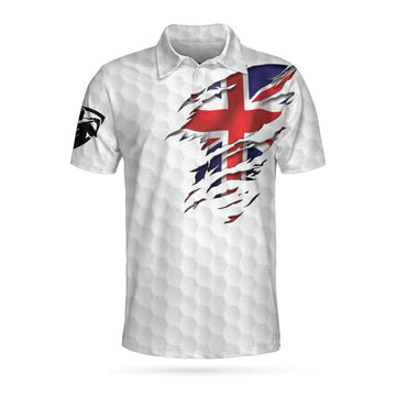 United Kingdom Eagle Flag Polo Shirt, Golf Pattern Ripped Great Britain Jack Polo Shirt, Uk Golf Shirt For Men