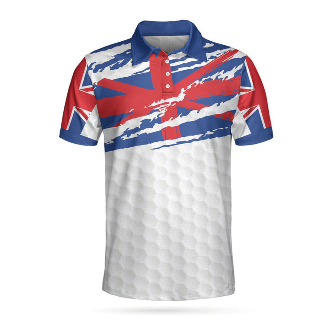 United Kingdom Flag Golf Texture Blue Golfer Polo Shirt, Great Britain Jack Polo Shirt, Uk Golf Shirt For Men
