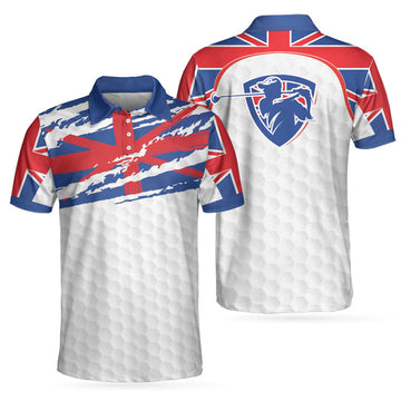 United Kingdom Flag Golf Texture Blue Golfer Polo Shirt, Great Britain Jack Polo Shirt, Uk Golf Shirt For Men