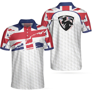 United Kingdom Flag Golf Texture Black Golfer Polo Shirt, Great Britain Jack Polo Shirt, Uk Golf Shirt For Men