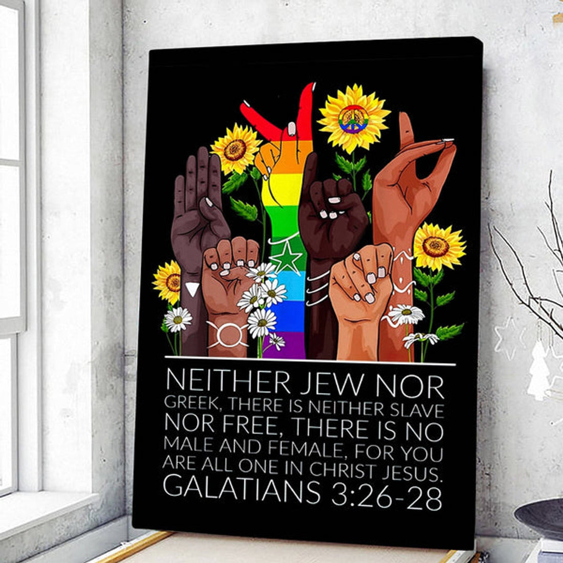 Hand Color And Sunflower - Neither Jew Nor Greek - Galatians 3:26-28 - Christian Canvas Prints - Faith Canvas - Bible Verse Canvas 