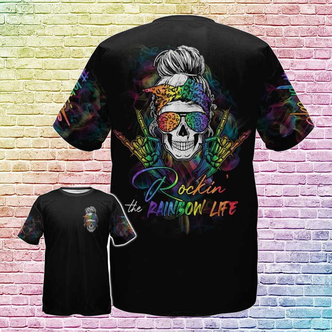 FUNSTUFFPRINT Pride Shirt, LGBT Rockin The Rainbow Life Skull 3D All Over Printed, T-Shirt Gift For LGBT 3D T-shirt