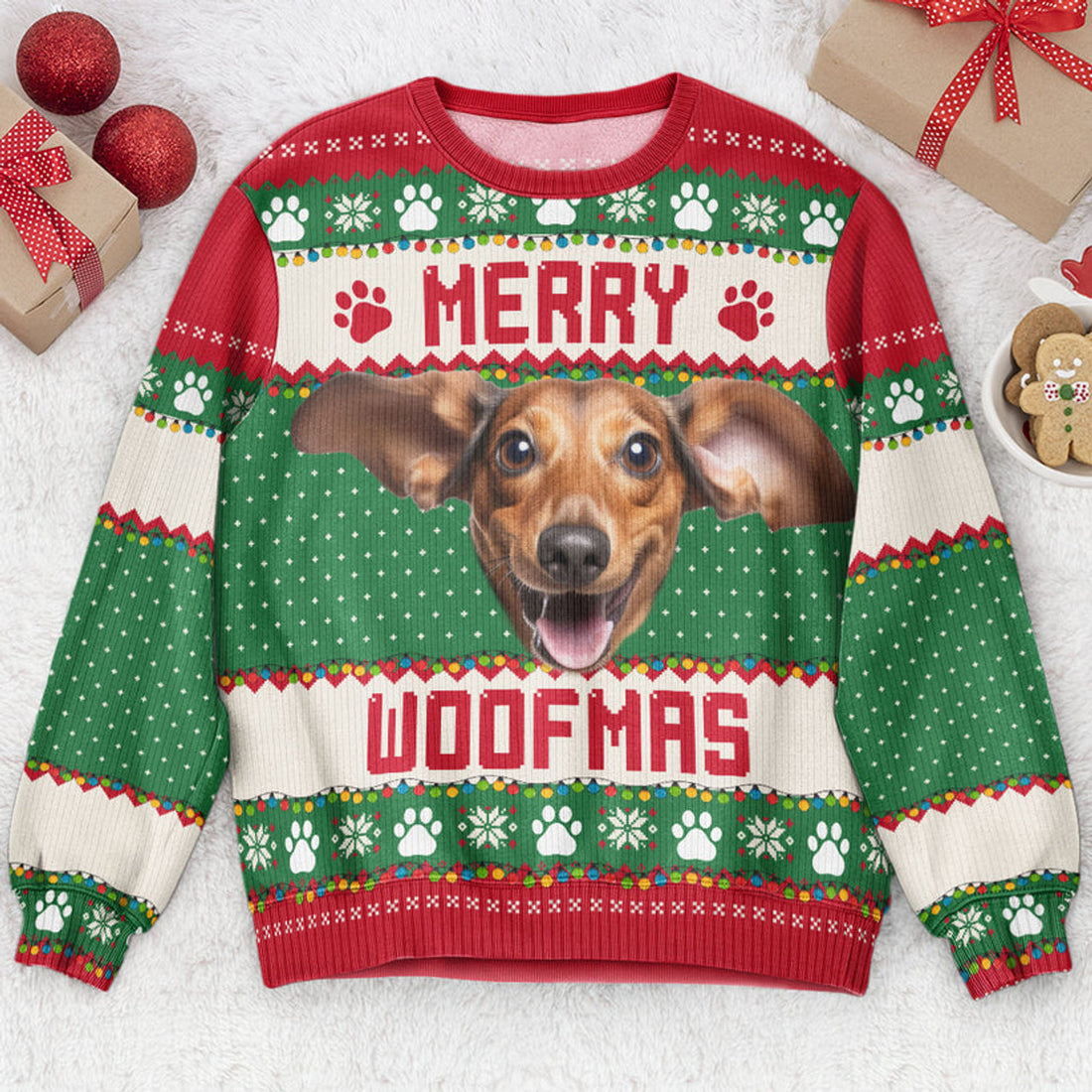 FUNSTUFFPRINT Custom Upload Big Pet Faces Funny Christmas Ugly For Dog, Cat Lovers Ugly Sweater
