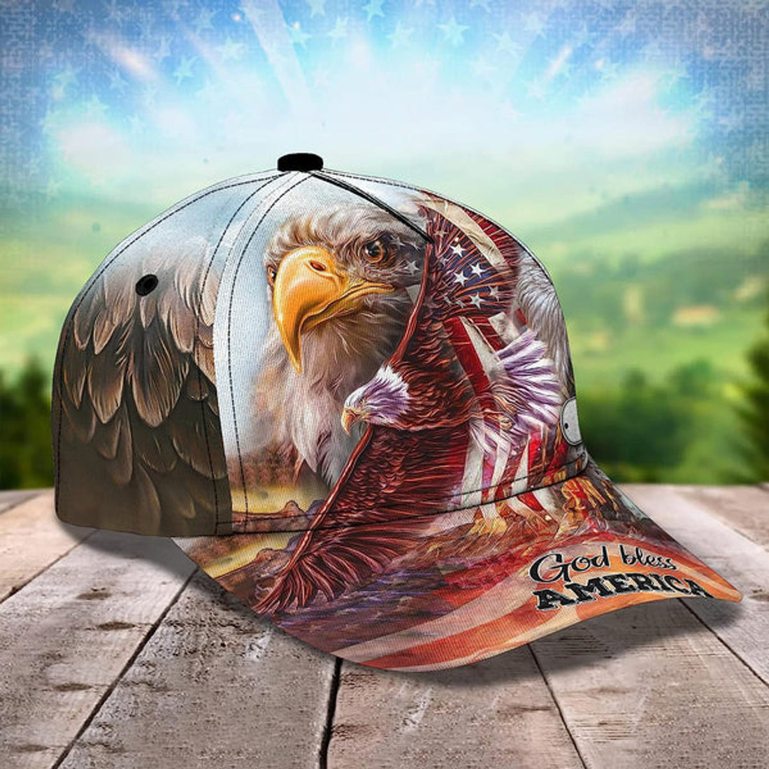 FUNSTUFFPRINT Us Bald Eagle God Bless America Custom Name All Over Print Baseball Cap - Christian Hats For Men Women