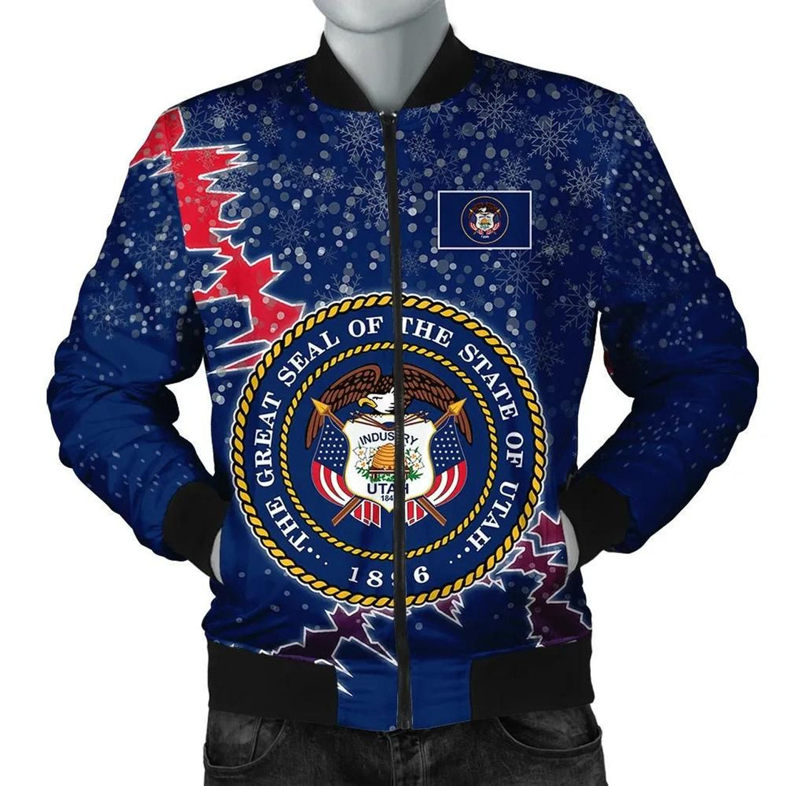 FUNSTUFFPRINT Utah Christmas Coat Of Arms Men Bomber Jacket Style 3D Bomber Jacket