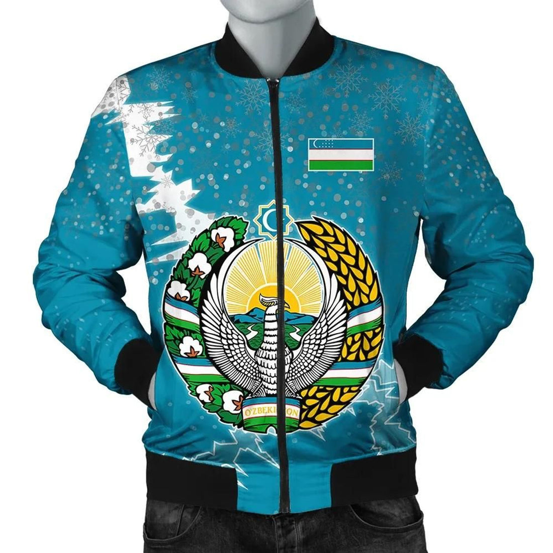 FUNSTUFFPRINT Uzbekistan Christmas Coat Of Arms Men Bomber Jacket Style 3D Bomber Jacket
